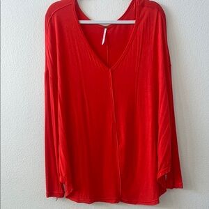 Free People Red/orange Long Sleeve Relaxed Blouse size small EUC